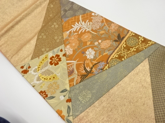 JAPANESE KIMONO / VINTAGE FUKURO OBI / WOVEN BUTTERFLY & FLORAL PLANTS